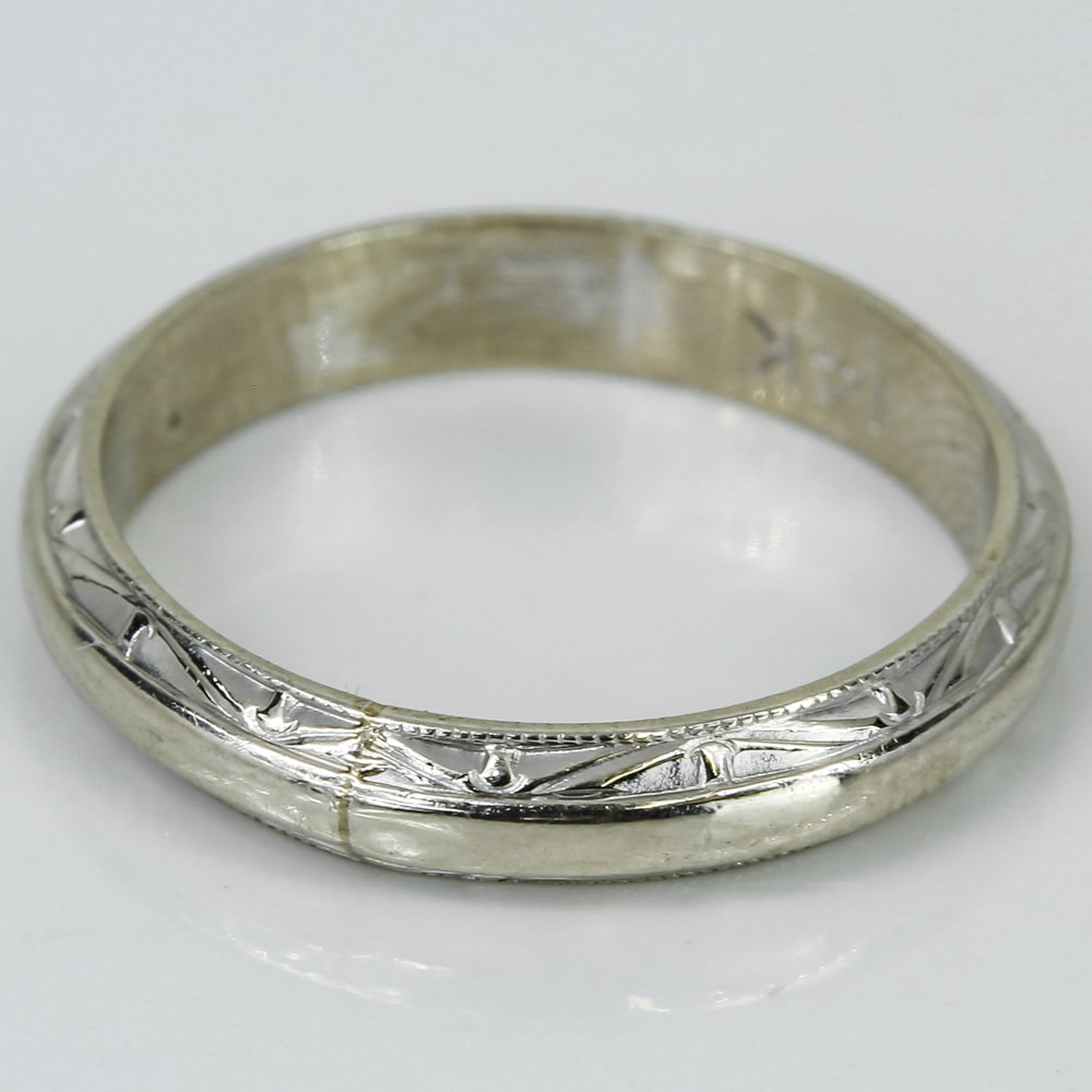 14k White Gold Vintage Wedding Band - A&V Pawn