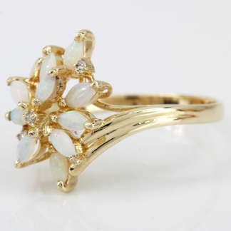 14 Karat Opal Leaf Diamond Ring