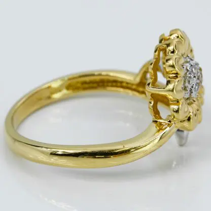 18k Two-Tone Yellow and White Gold CZ Cubic Zirconia Sunflower Ring - Image 2