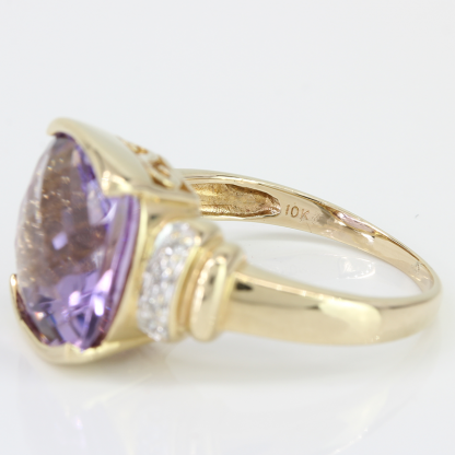 10K Checkerboard Amethyst Diamond Ring