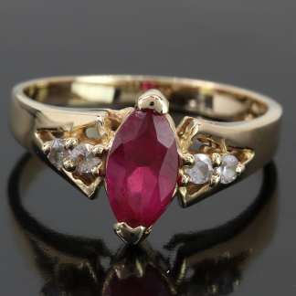 14k Gold Marquise Synth. Ruby & CZ Ring