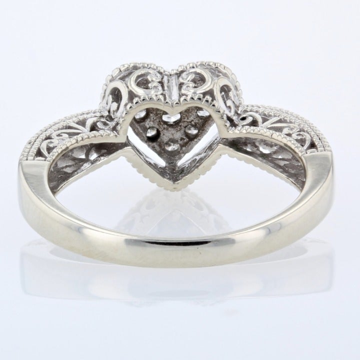 10K White Gold Filigree Diamond Heart Ring - A&V Pawn