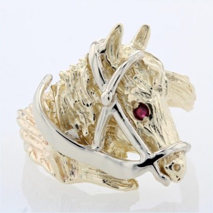 14K Two-Tone Gold & Ruby Horse Head Ring