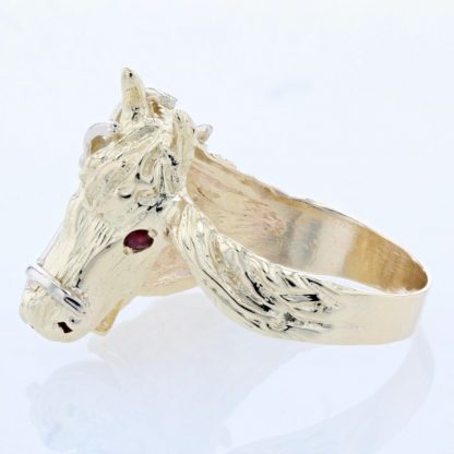 14K Two-Tone Gold & Ruby Horse Head Ring