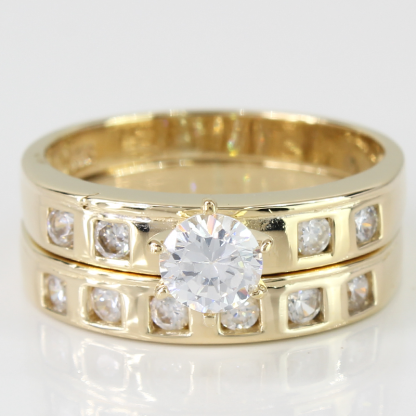 14k Yellow Gold Cubic Zirconia CZ Wedding Set Band Ring