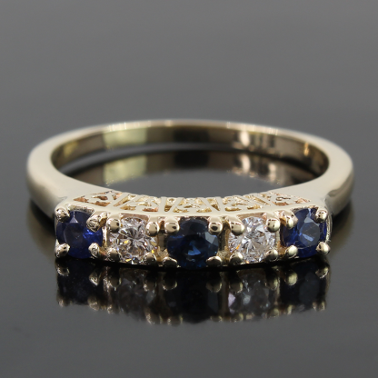 Vintage 14k Yellow Gold Sapphire & Diamond Anniversary Band Bridal Wedding Ring