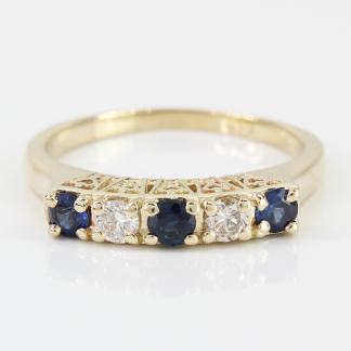 Vintage 14k Yellow Gold Sapphire & Diamond Anniversary Band Bridal Wedding Ring