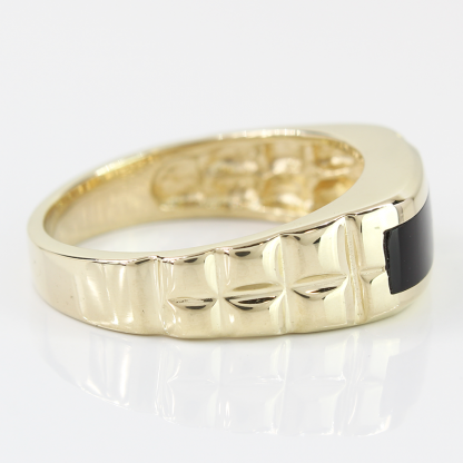 Men's 14k Yellow Gold Onyx & Diamond Ring - Image 3