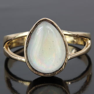 12K Yellow Gold Solitaire Pear Teardrop Simulated Opal Anniversary Cocktail Ring