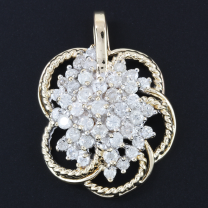 14k Yellow Gold Diamond Rope Flower Cluster Pendant - Image 3