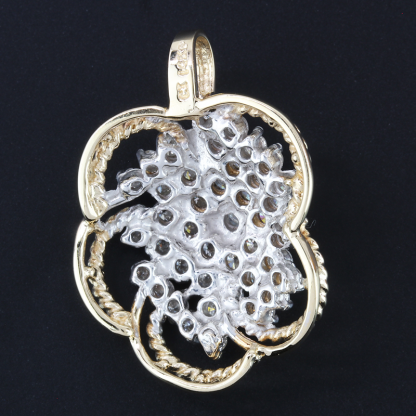 14k Yellow Gold Diamond Rope Flower Cluster Pendant - Image 4