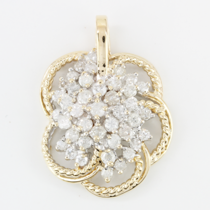 14k Yellow Gold Diamond Rope Flower Cluster Pendant