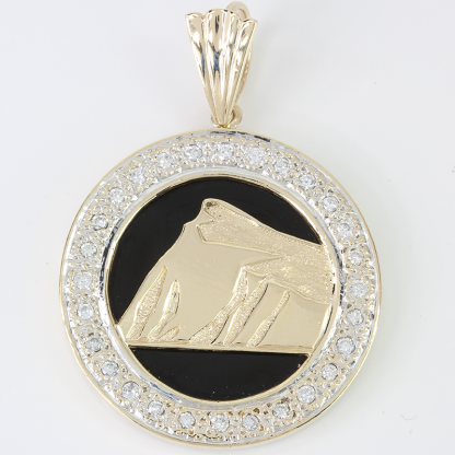 14k Yellow Gold Onyx and Diamond Rock of Gibraltar Pendant Charm