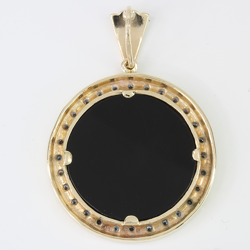 14k Yellow Gold Onyx And Diamond Rock Of Gibraltar Pendant Charm - A&v Pawn