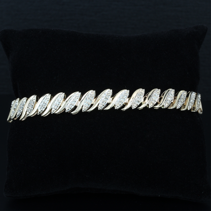 Vintage 10k Yellow Gold Tennis Diamond S Shape Link Anniversary Bracelet - Image 2