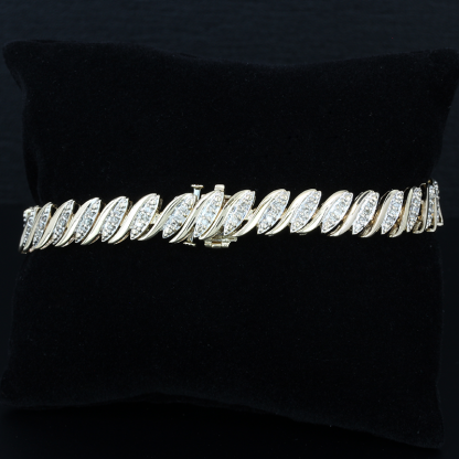 Vintage 10k Yellow Gold Tennis Diamond S Shape Link Anniversary Bracelet - Image 3