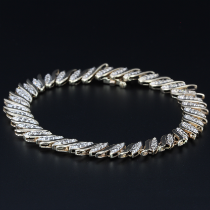 Vintage 10k Yellow Gold Tennis Diamond S Shape Link Anniversary Bracelet - Image 4