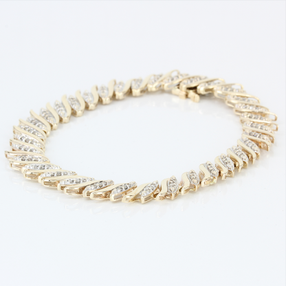 Vintage 10k Yellow Gold Tennis Diamond S Shape Link Anniversary Bracelet