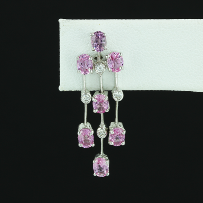 18k White Gold Diamond / Oval Pink Sapphire Drop /Dangle Earrings - Image 5