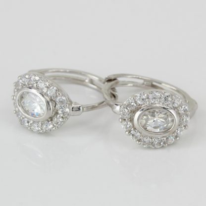 18k White Gold Hoop Earrings w/ CZ Stones