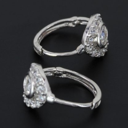 18k White Gold Hoop Earrings w/ CZ Stones - Image 4