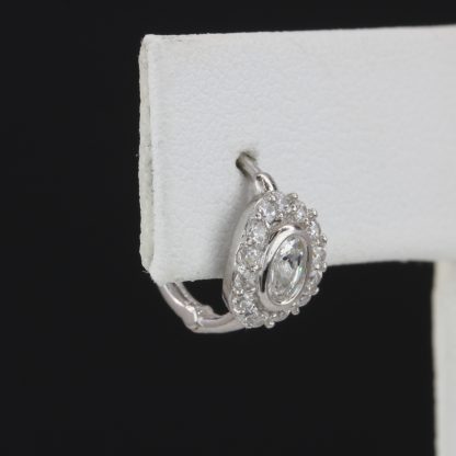 18k White Gold Hoop Earrings w/ CZ Stones - Image 7