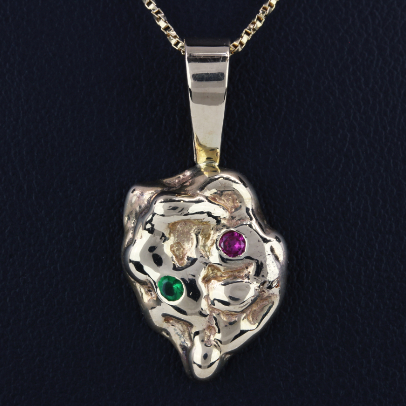 14k Gold Nugget Pendant w/ Gemstones 