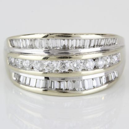 14k White Gold Baguette + Round Diamond Ring - Image 2