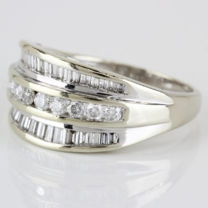 14k White Gold Baguette + Round Diamond Ring - Image 3