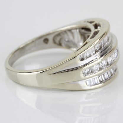 14k White Gold Baguette + Round Diamond Ring - Image 4