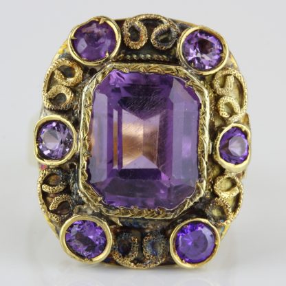 Antique Victorian 18k Gold Amethyst Anniversary Birthstone Cocktail Ring c.1890 - Image 2