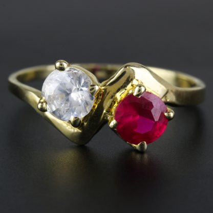 10k Gold Cubic Zirconia & Synth Ruby Ring