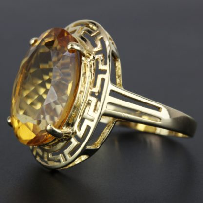 14K Yellow Gold Oval Citrine Greek Key Ring - Image 6