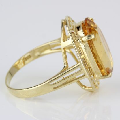 14K Yellow Gold Oval Citrine Greek Key Ring - Image 3