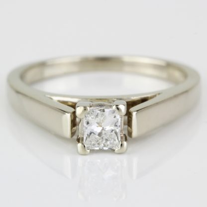 14K White Gold Solitaire Princess Cut Diamond Bridal Wedding Engagement Ring