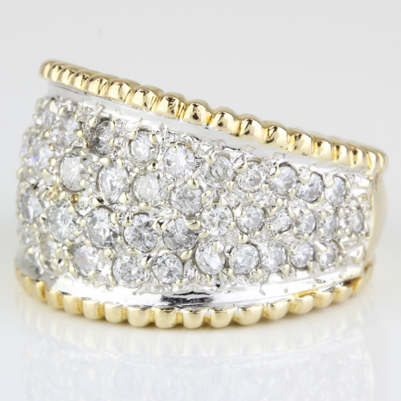 14k Gold Pavé Cigar Ring Band w/ Diamonds - A&V Pawn