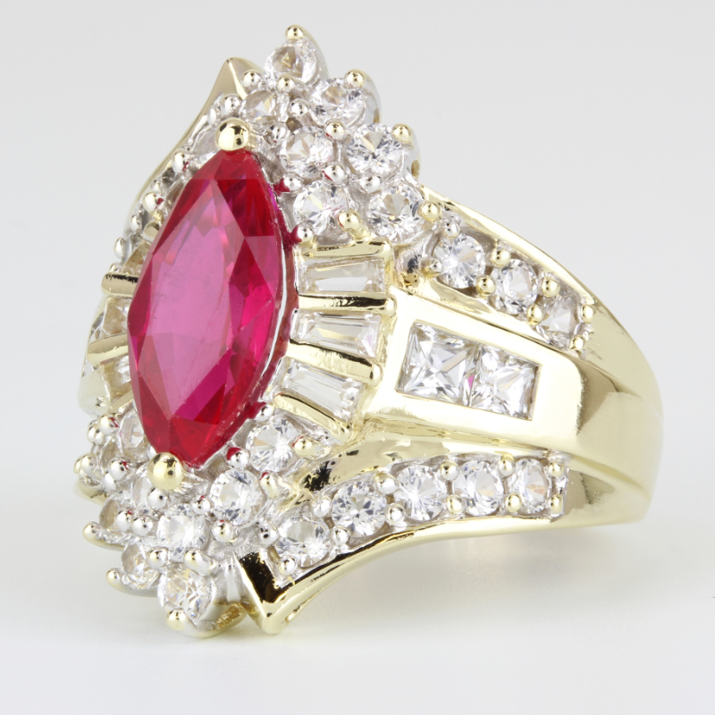 10K Yellow Gold Marquise Lab-Created Ruby and White Topaz 