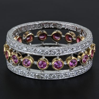 Platinum and 18K Rose Gold Pink Sapphire and Diamond Eternity Ring