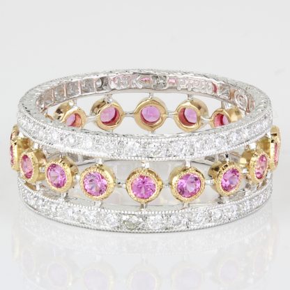 Platinum and 18K Rose Gold Pink Sapphire and Diamond Eternity Ring - Image 2