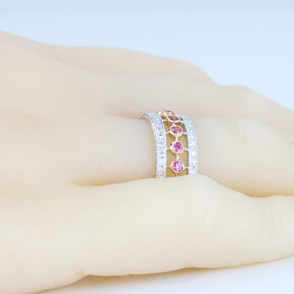 Platinum and 18K Rose Gold Pink Sapphire and Diamond Eternity Ring - Image 4