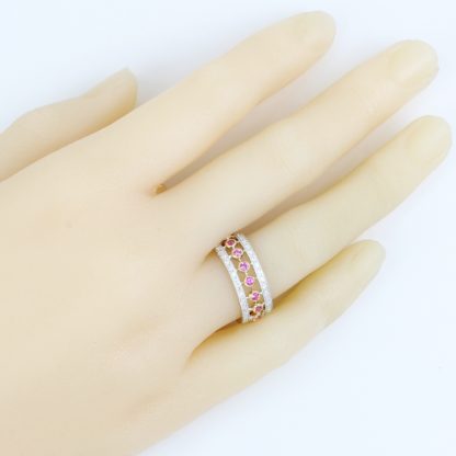 Platinum and 18K Rose Gold Pink Sapphire and Diamond Eternity Ring - Image 5