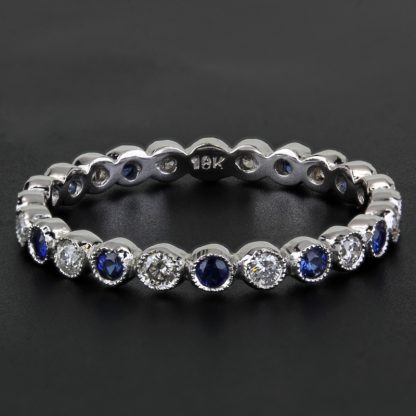 New 18K White Gold Jolie Stackable Diamond and Sapphire Eternity Band