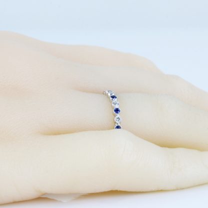 New 18K White Gold Jolie Stackable Diamond and Sapphire Eternity Band - Image 3