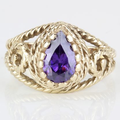 Vintage 14k Yellow Gold + Simulated Purple Amethyst Filigree Anniversary Ring - Image 2