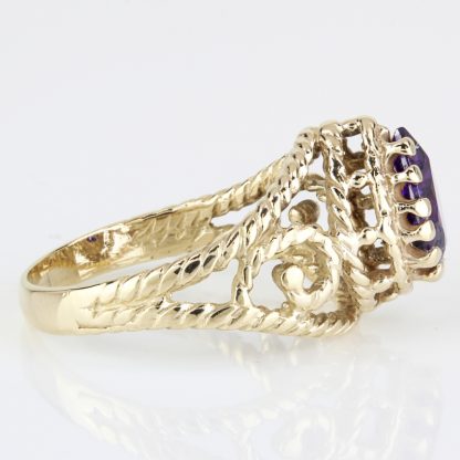 Vintage 14k Yellow Gold + Simulated Purple Amethyst Filigree Anniversary Ring - Image 3