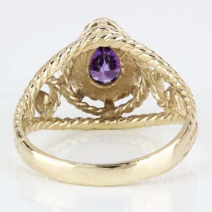 Vintage 14k Yellow Gold + Simulated Purple Amethyst Filigree Anniversary Ring - Image 5