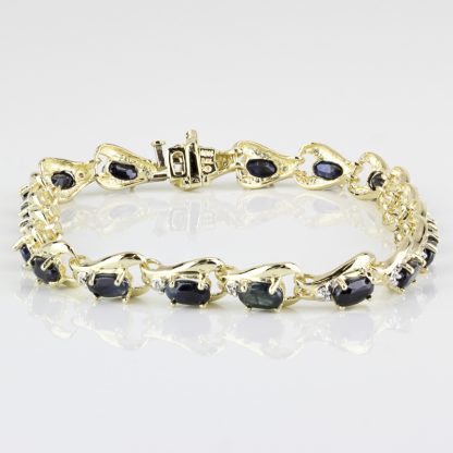 Vintage 10K Yellow Gold Sapphire & Diamond Anniversary Bracelet by Leer Gem Ltd