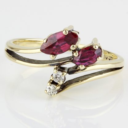 14k Yellow Gold Marquise Ruby & Diamond Split-Shank Anniversary / Cocktail Ring - Image 2