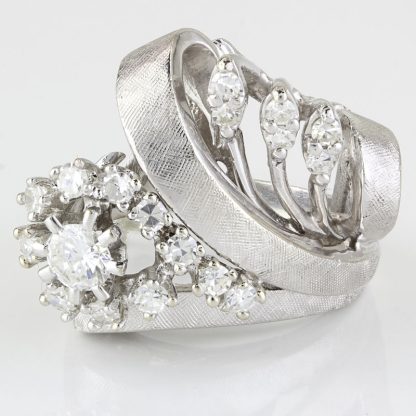 Unique Vintage 14K Art Nouveau White Gold Cocktail Ring - Image 2