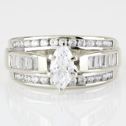 10k White Gold Marquise-cut CZ Engagement Ring - Image 2